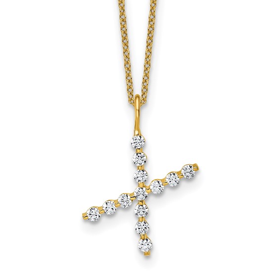 True Origin 14K Yellow Gold 3/8 carat Lab Grown Diamond VS+ F+ Complete Alphabet X Pendant Necklace