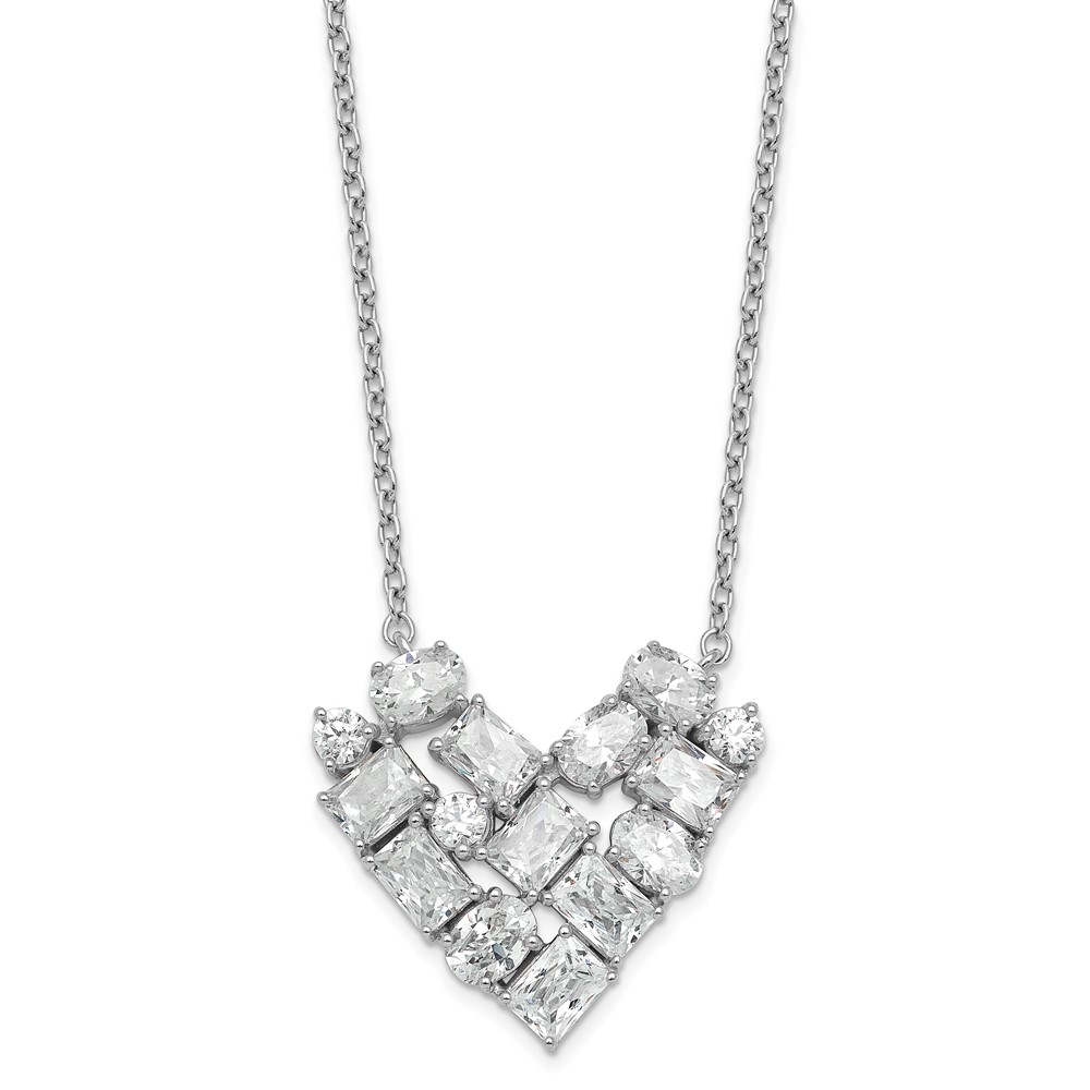 14K White Gold 1.25 Carat Lab Grown Diamond VS SI+ G+ Complete Cluster Heart Necklace, 18"