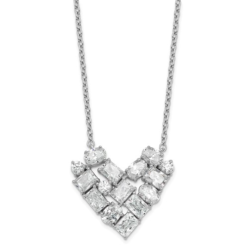 14K White Gold 1.25 Carat Lab Grown Diamond VS SI+ G+ Complete Cluster Heart Necklace, 18"