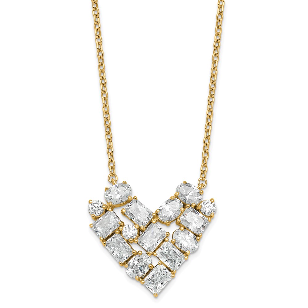 14K Yellow Gold 1.25 Carat Lab Grown Diamond VS SI+ G+ Complete Cluster Heart Necklace, 18"