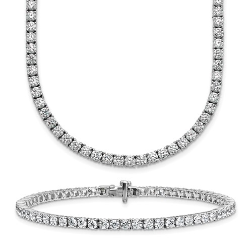 14K White Gold 16.88 Carat Lab Grown Diamond VS SI+ G+ Complete Convertible Tennis Necklace and Bracelet