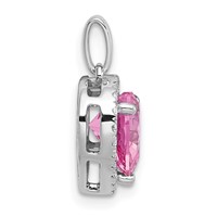14K White Gold 0.17 Carat Lab Grown Diamond VS+ F+ and Genuine Pink Sapphire Complete Halo Heart Pendant view 2