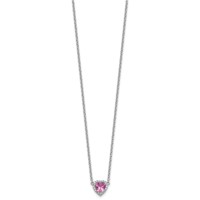 14K White Gold 0.10 Carat Lab Grown Diamond VS+ F+ and Genuine Pink Sapphire Complete Heart Necklace, 18" view 2