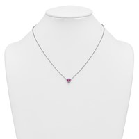 14K White Gold 0.10 Carat Lab Grown Diamond VS+ F+ and Genuine Pink Sapphire Complete Heart Necklace, 18" view 3