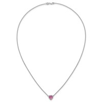 14K White Gold 0.10 Carat Lab Grown Diamond VS+ F+ and Genuine Pink Sapphire Complete Heart Necklace, 18" view 4