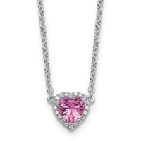 14K White Gold 0.10 Carat Lab Grown Diamond VS+ F+ and Genuine Pink Sapphire Complete Heart Necklace, 18" view 1