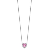 14K White Gold 0.17 Carat Lab Grown Diamond VS+ F+ and Genuine Pink Sapphire Complete Heart Necklace, 18" view 2