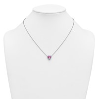 14K White Gold 0.17 Carat Lab Grown Diamond VS+ F+ and Genuine Pink Sapphire Complete Heart Necklace, 18" view 3