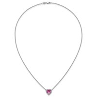 14K White Gold 0.17 Carat Lab Grown Diamond VS+ F+ and Genuine Pink Sapphire Complete Heart Necklace, 18" view 4