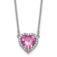 14K White Gold 0.17 Carat Lab Grown Diamond VS+ F+ and Genuine Pink Sapphire Complete Heart Necklace, 18" view 1