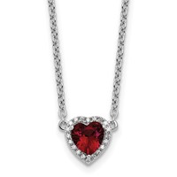 14K White Gold 0.10 Carat Lab Grown Diamond VS+ F+ and Genuine Ruby Complete Heart Necklace, 18" view 1