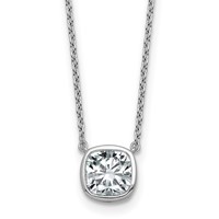 14K White Gold 1.50 Carat Certified Lab Grown Diamond VS+ F+ Cushion Complete Bezel Set Necklace, 18" view 1