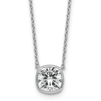 14K White Gold 2 Carat Certified Lab Grown Diamond VS+ F+ Cushion Complete Bezel Set Necklace, 18" view 1