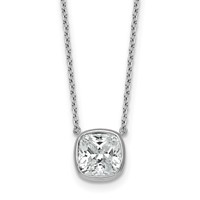 14K White Gold 2.50 Carat Certified Lab Grown Diamond VS+ F+ Cushion Complete Bezel Set Necklace, 18" view 1