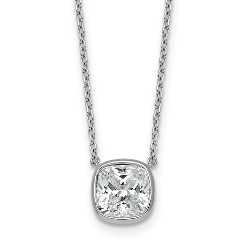 14K White Gold 2.50 Carat Certified Lab Grown Diamond VS+ F+ Cushion Complete Bezel Set Necklace, 18"