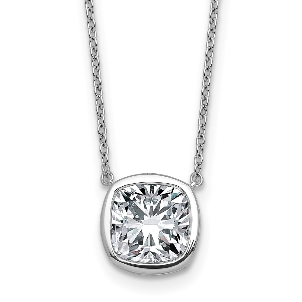 14K White Gold 3 Carat Certified Lab Grown Diamond VS+ F+ Cushion Complete Bezel Set Pendant