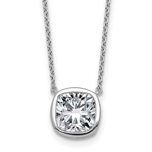 14K White Gold 3 Carat Certified Lab Grown Diamond VS+ F+ Cushion Complete Bezel Set Pendant