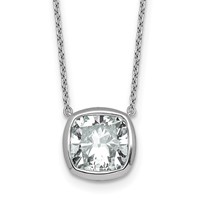 14K White Gold 4 Carat Certified Lab Grown Diamond VS+ F+ Cushion Complete Bezel Set Necklace, 18" view 1