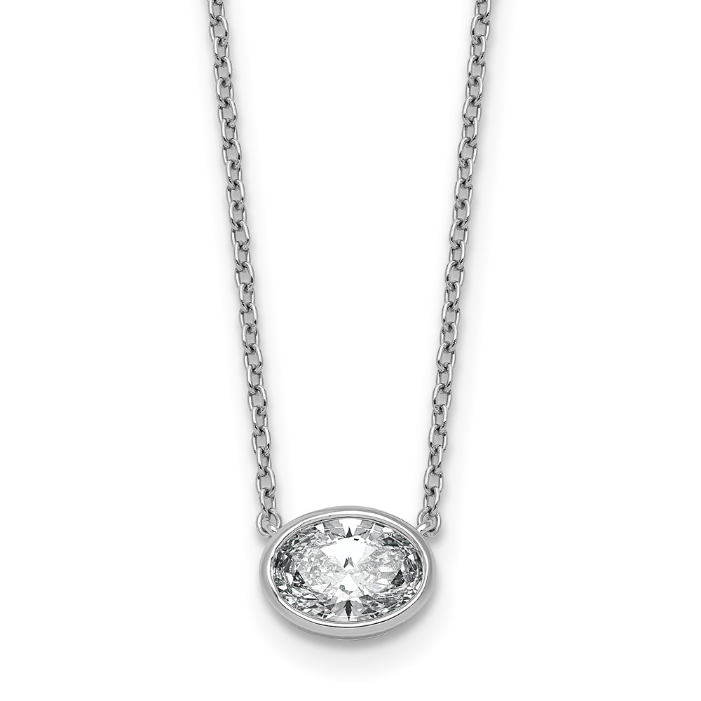 14K White Gold 1 Carat Certified Lab Grown Diamond VS+ F+ Complete Oval East-West Bezel Pendant