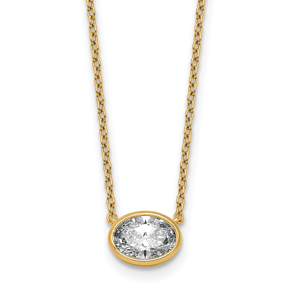 14K Yellow Gold 1 Carat Certified Lab Grown Diamond VS+ F+ Oval East-West Complete Bezel Set Pendant