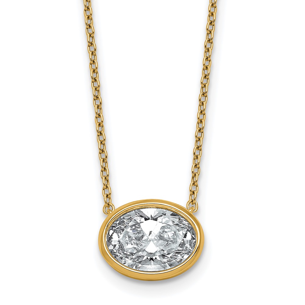 14K Yellow Gold 2.50 Carat Certified Lab Grown Diamond VS+ F+ Oval East-West Complete Bezel Set Pendant