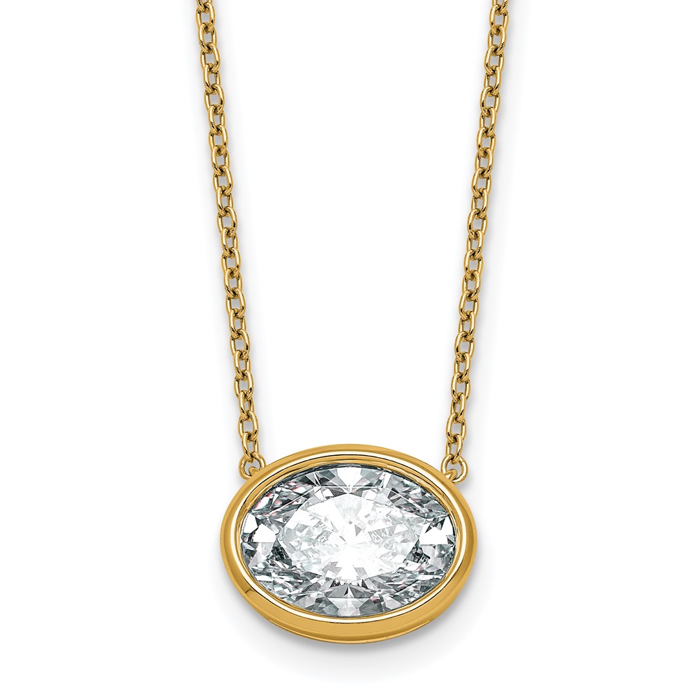 14K Yellow Gold 3 Carat Certified Lab Grown Diamond VS+ F+ Oval East-West Complete Bezel Set Pendant