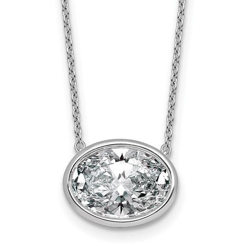 14K White Gold 4 Carat Certified Lab Grown Diamond VS+ F+ Oval East-West Complete Bezel Set Pendant