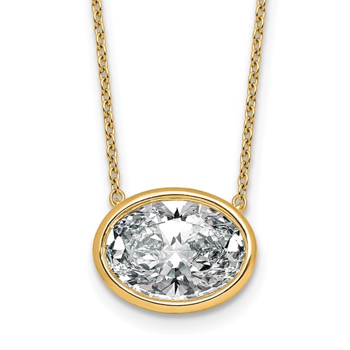 14K Yellow Gold 4 Carat Certified Lab Grown Diamond VS+ F+ Oval East-West Complete Bezel Set Pendant