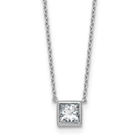 14K White Gold 1 Carat Certified Lab Grown Diamond VS+ F+ Princess Complete Bezel Set Necklace, 18" view 1