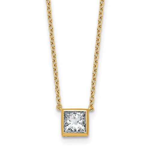 14K Yellow Gold 1 Carat Certified Lab Grown Diamond VS+ F+ Princess Complete Bezel Set Pendant
