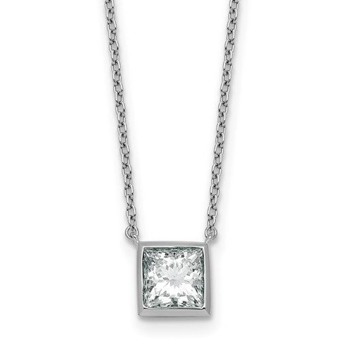 14K White Gold 1.50 Carat Certified Lab Grown Diamond VS+ F+ Princess Bezel Complete Pendant