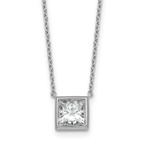 14K White Gold 2 Carat Certified Lab Grown Diamond VS+ F+ Princess Complete Bezel Set Pendant
