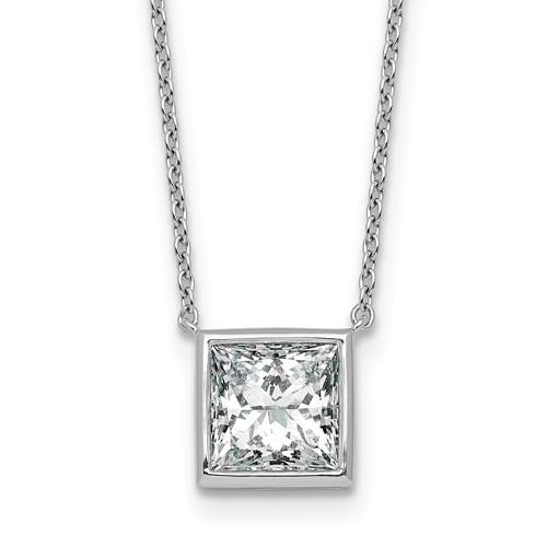 14K White Gold 2.50 Carat Certified Lab Grown Diamond VS+ F+ Princess Complete Bezel Set Necklace, 18"