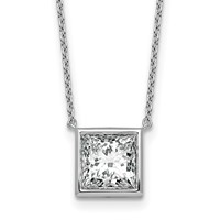 14K White Gold 3 Carat Certified Lab Grown Diamond VS+ F+ Princess Complete Bezel Set Necklace, 18" view 1