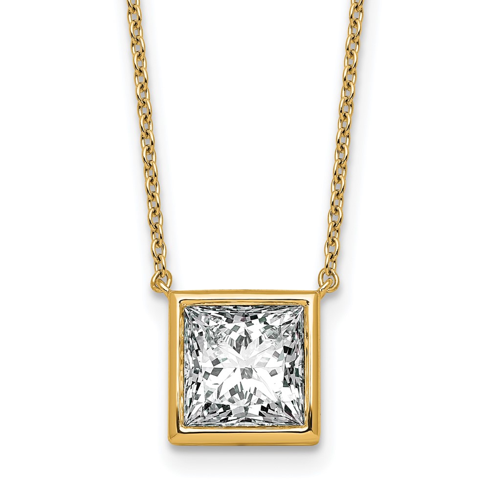 14K Yellow Gold 3 Carat Certified Lab Grown Diamond VS+ F+ Princess Complete Bezel Set Pendant