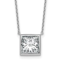 14K White Gold 4 Carat Certified Lab Grown Diamond VS+ F+ Princess Complete Bezel Set Necklace, 18" view 1