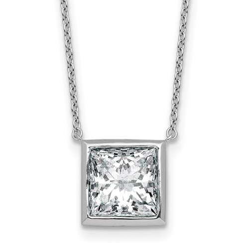 14K White Gold 4 Carat Certified Lab Grown Diamond VS+ F+ Princess Complete Bezel Set Necklace, 18"