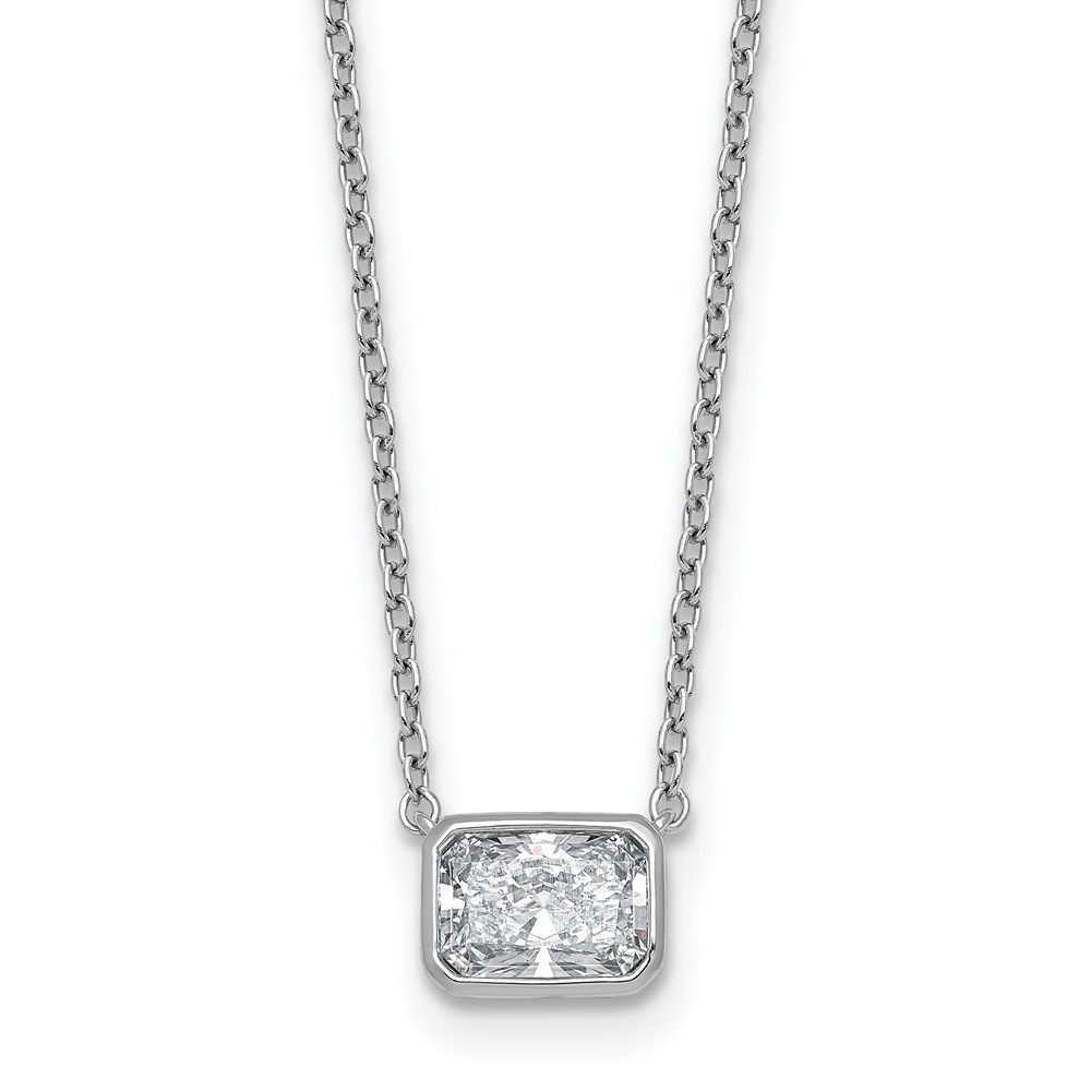 14K White Gold 1 Carat Certified Lab Grown Diamond VS+ F+ Radiant East-West Complete Bezel Set Necklace, 18"