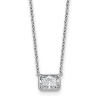 14K White Gold 1 Carat Certified Lab Grown Diamond VS+ F+ Radiant East-West Complete Bezel Set Necklace, 18" view 1