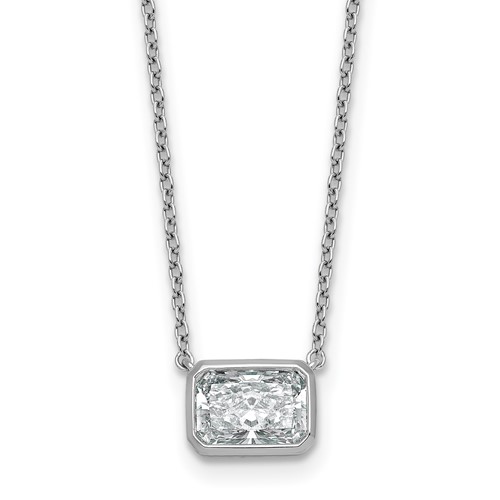 14K White Gold 1.50 Carat Certified Lab Grown Diamond VS+ F+ Radiant East-West Complete Bezel Pendant