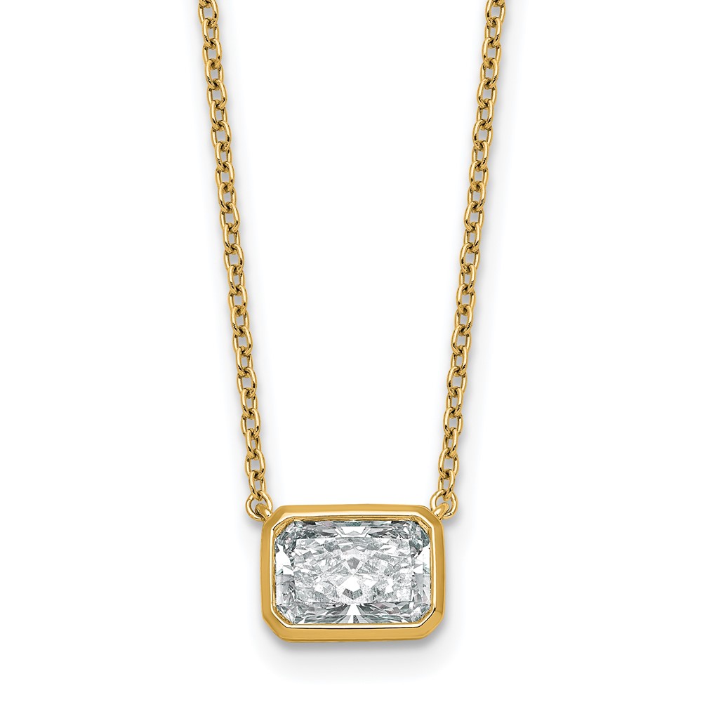 14K Yellow Gold 1.50 Carat Certified Lab Grown Diamond VS+ F+ Radiant East-West Complete Bezel Pendant