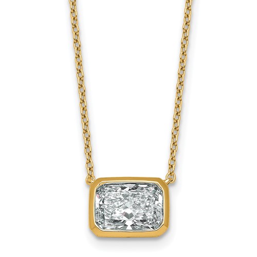 14K Yellow Gold 2 Carat Certified Lab Grown Diamond VS+ F+ Radiant East-West Complete Bezel Pendant