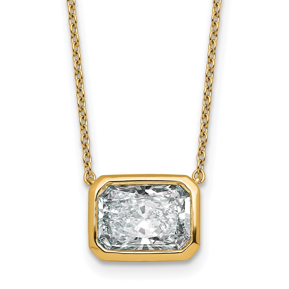 14K Yellow Gold 3 Carat Certified Lab Grown Diamond VS+ F+ Radiant East-West Complete Bezel Pendant