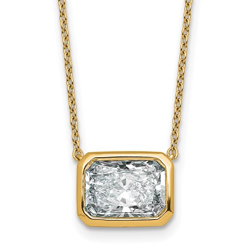 14K Yellow Gold 3 Carat Certified Lab Grown Diamond VS+ F+ Radiant East-West Complete Bezel Pendant