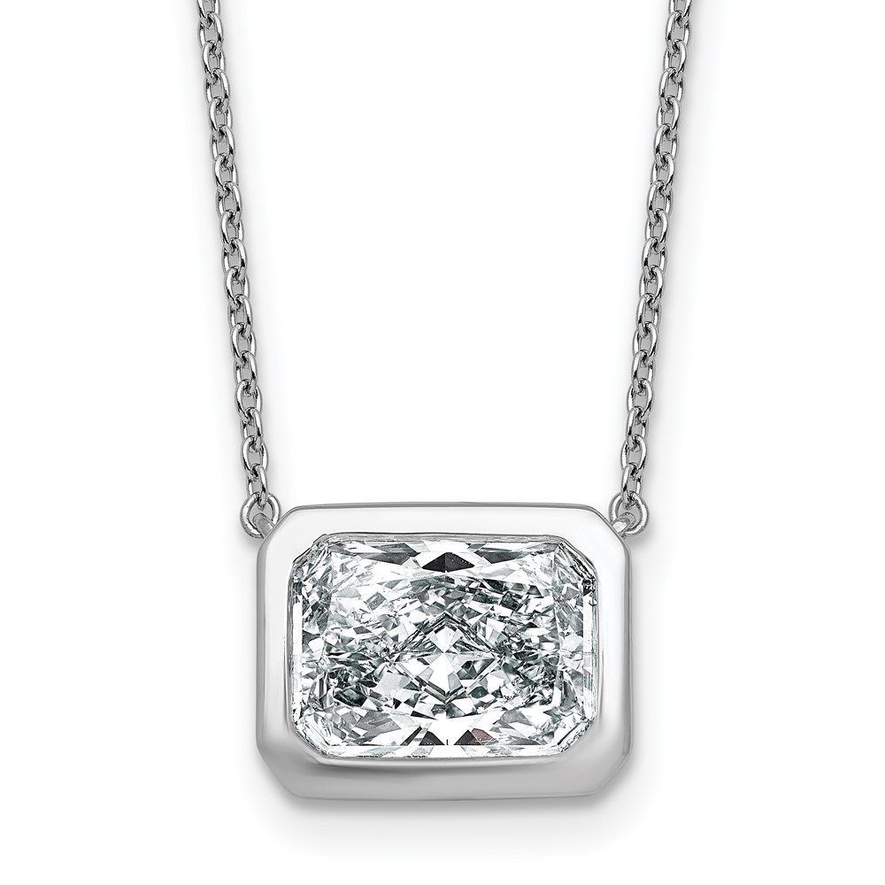 14K White Gold 4 Carat Certified Lab Grown Diamond VS+ F+ Radiant East-West Complete Bezel Pendant