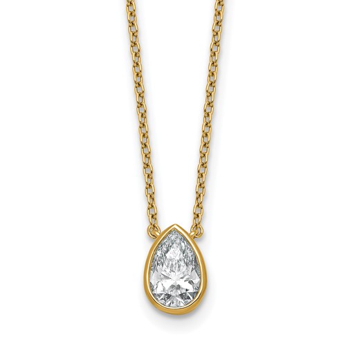 14K Yellow Gold 1 Carat Certified Lab Grown Diamond VS+ F+ Pear Complete Bezel Pendant