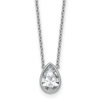 14K White Gold 1.50 Carat Certified Lab Grown Diamond VS+ F+ Pear Complete Bezel Set Solitaire Necklace, 18" view 1