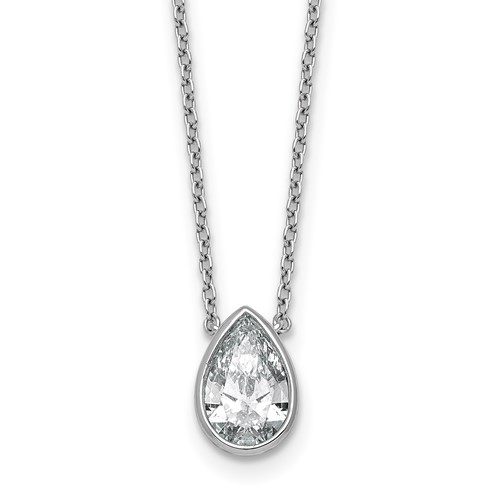 14K White Gold 1.50 Carat Certified Lab Grown Diamond VS+ F+ Pear Complete Bezel Set Solitaire Necklace, 18"