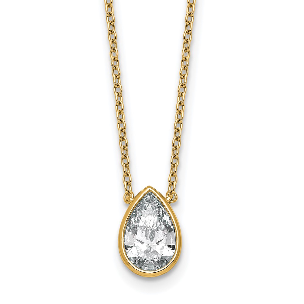 14K Yellow Gold 1.50 Carat Certified Lab Grown Diamond VS+ F+ Pear Complete Bezel Pendant
