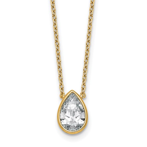 14K Yellow Gold 1.50 Carat Certified Lab Grown Diamond VS+ F+ Pear Complete Bezel Pendant